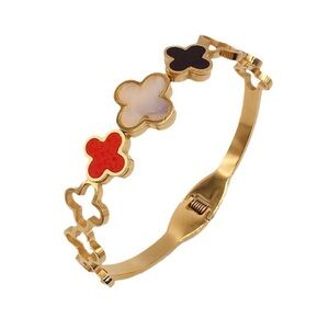 Elegant Gold and Red Clover Bracelet